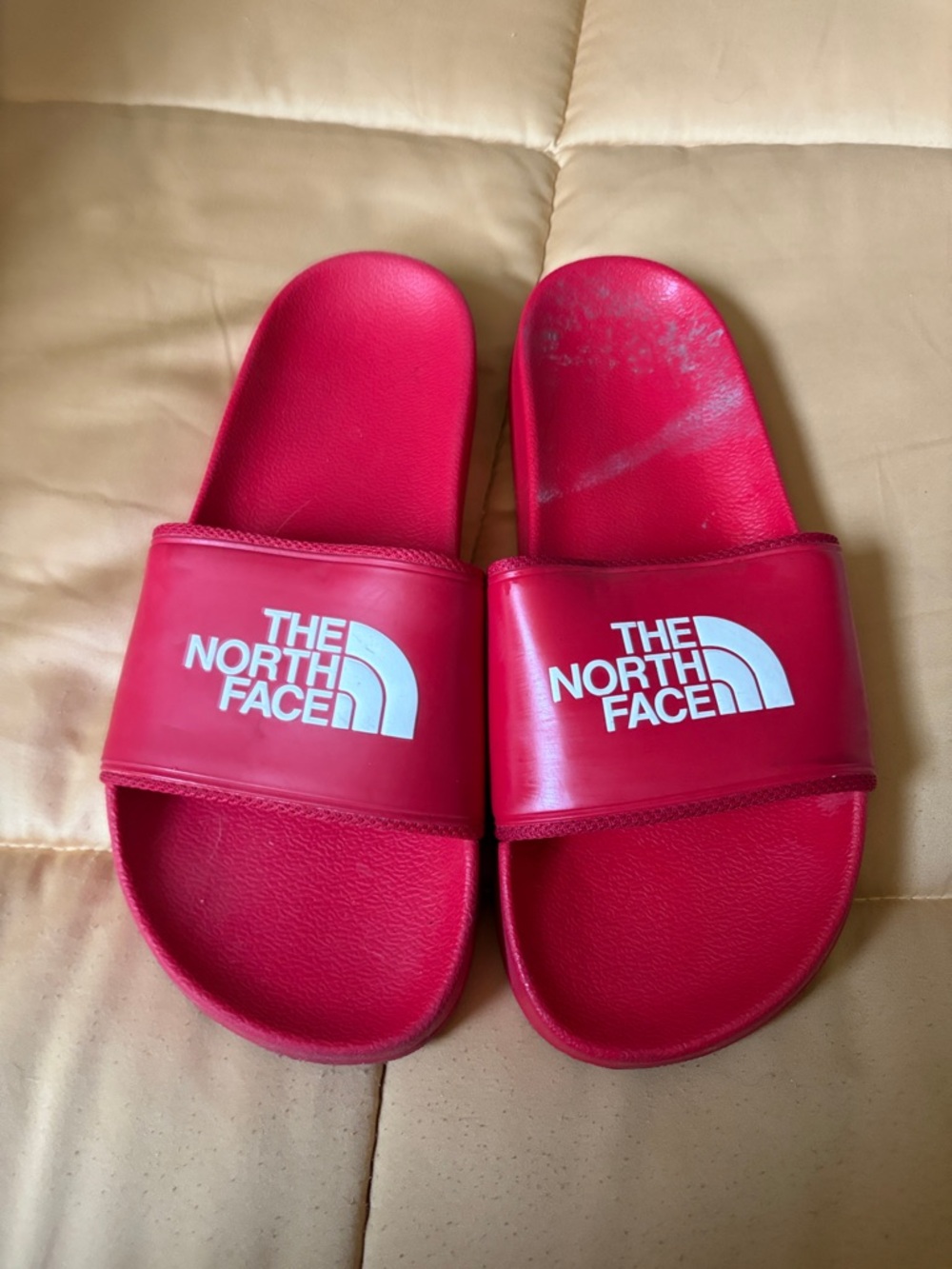The North Face Bright Red Slide Sandals with White Logo